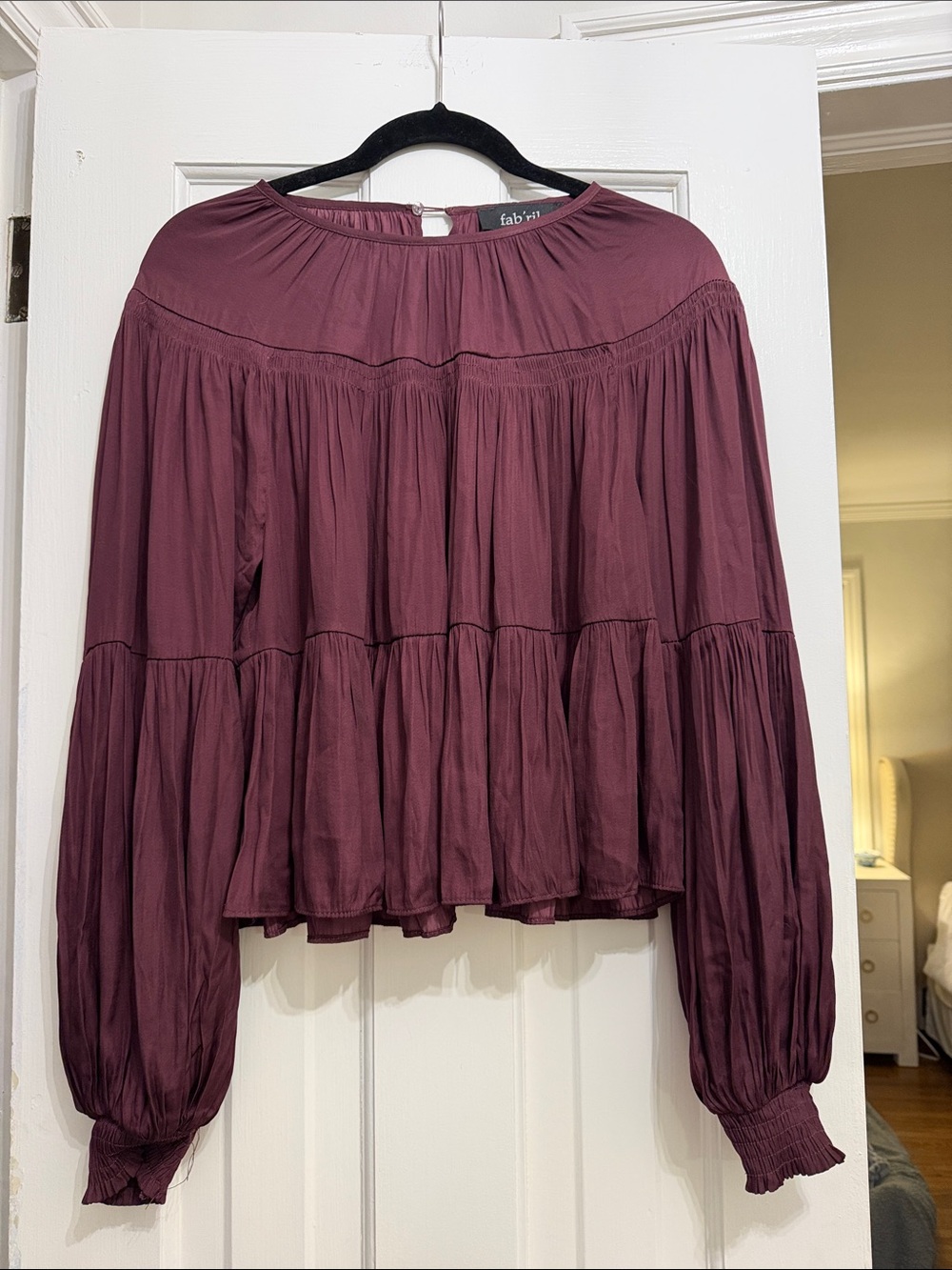 fab'rik Wine Tiered Peasant Blouse